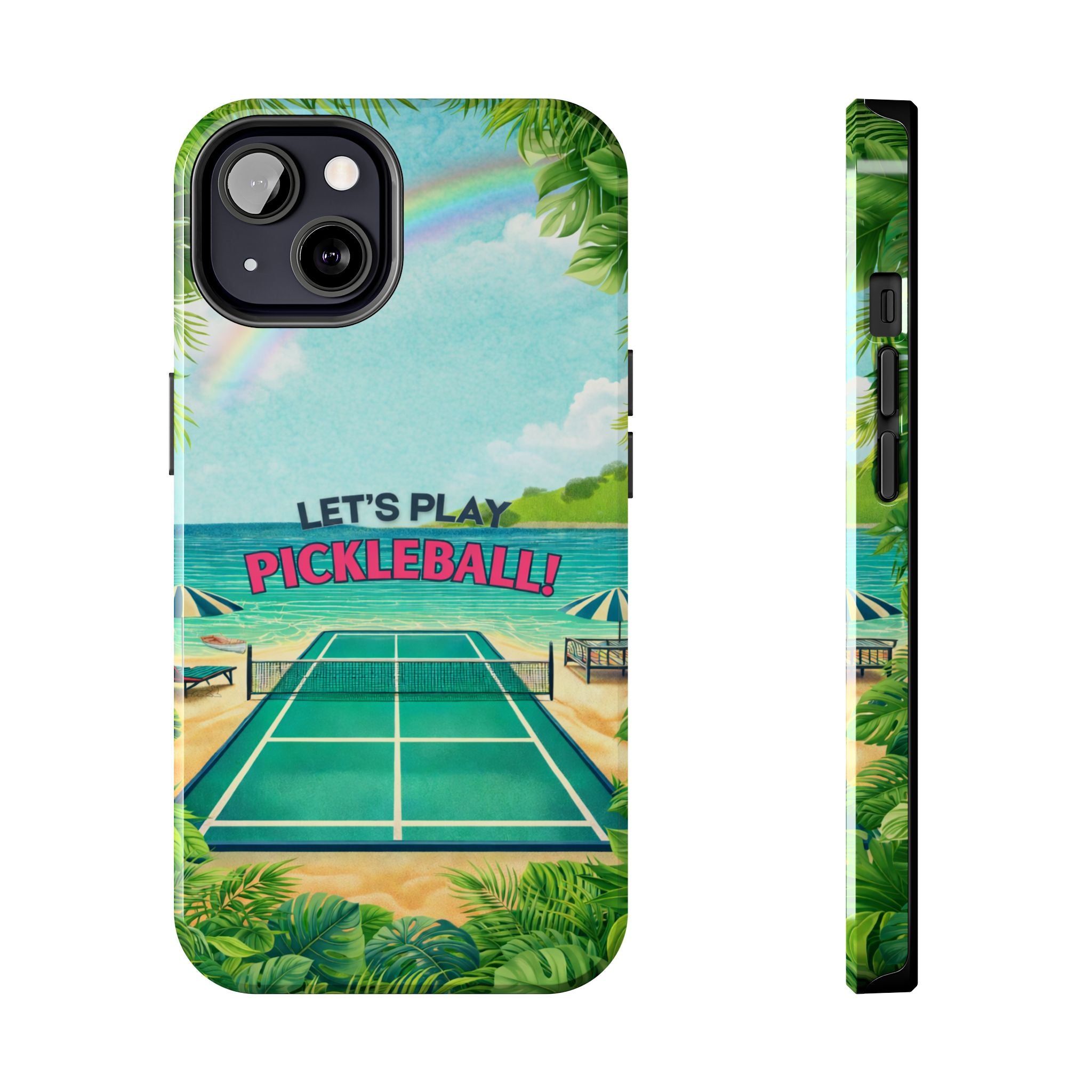 Let's Play Pickleball! Tropical Tough Phone Case | Supports Wireless Charging | Compatible with iPhone and Samsung smartphones