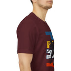 Men's Retro Pickleball Action T-Shirt with front silhouette and vertical 'PICKLEBALL' text on the back, by Printify.