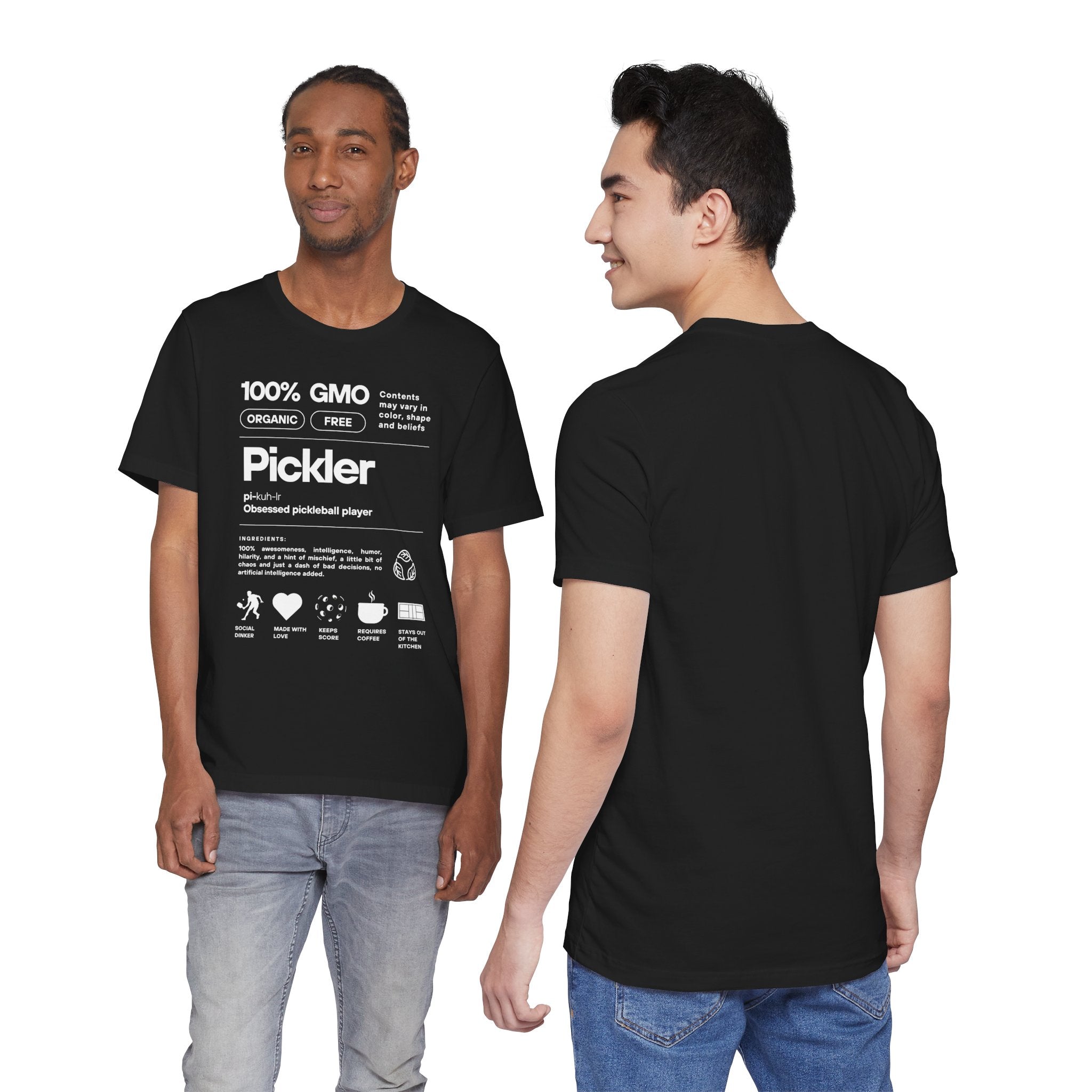 Men's Pickler Funny Definitions T-shirt with white text, lightweight activewear, designed for pickleball enthusiasts by Printify.