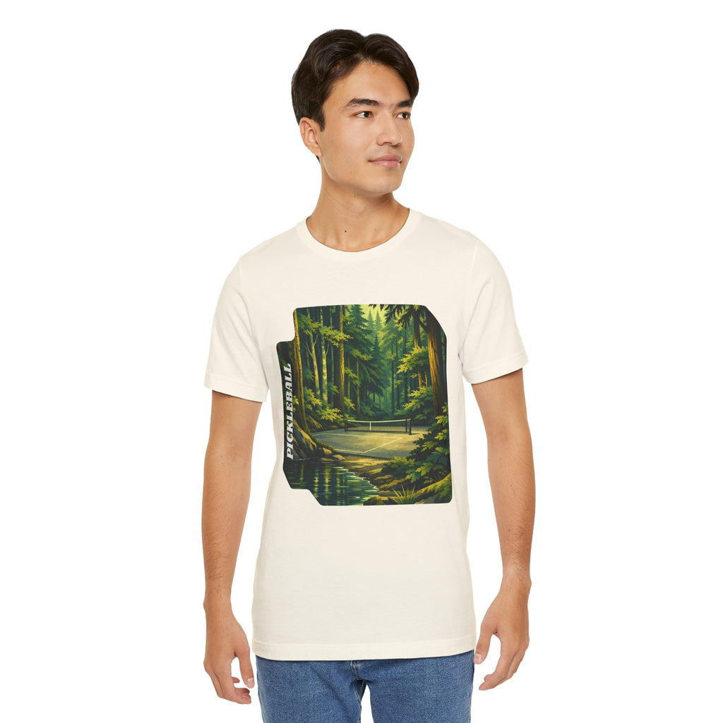 Unisex Hidden Forest Pickleball T-Shirt by Printify featuring Bainbridge Island tribute design on a casual tee.