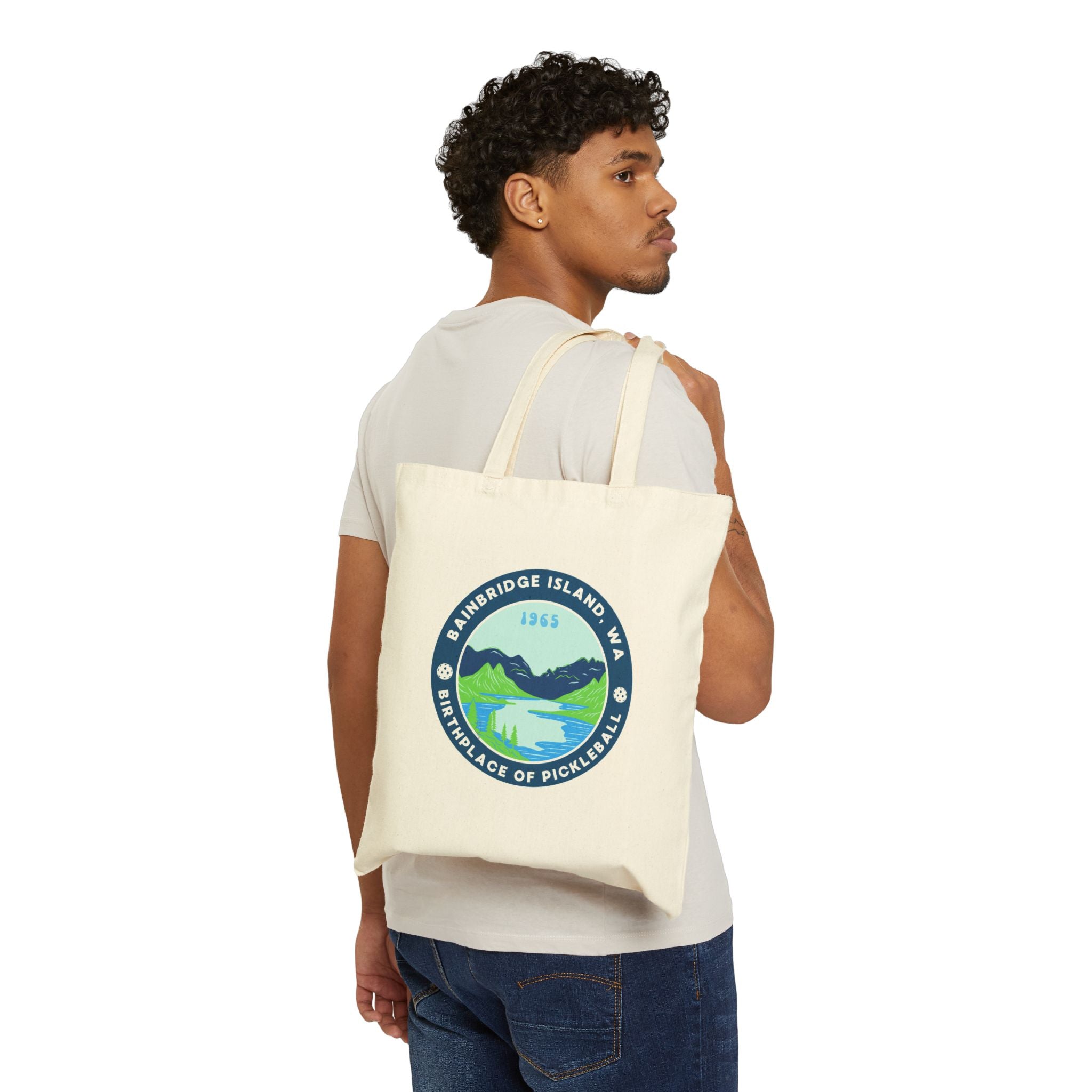 Bainbridge Island WA, the Birthplace of Pickleball  | Canvas Tote for Gear | Black & Natural Cotton Shoulder Bags | Gift for Players