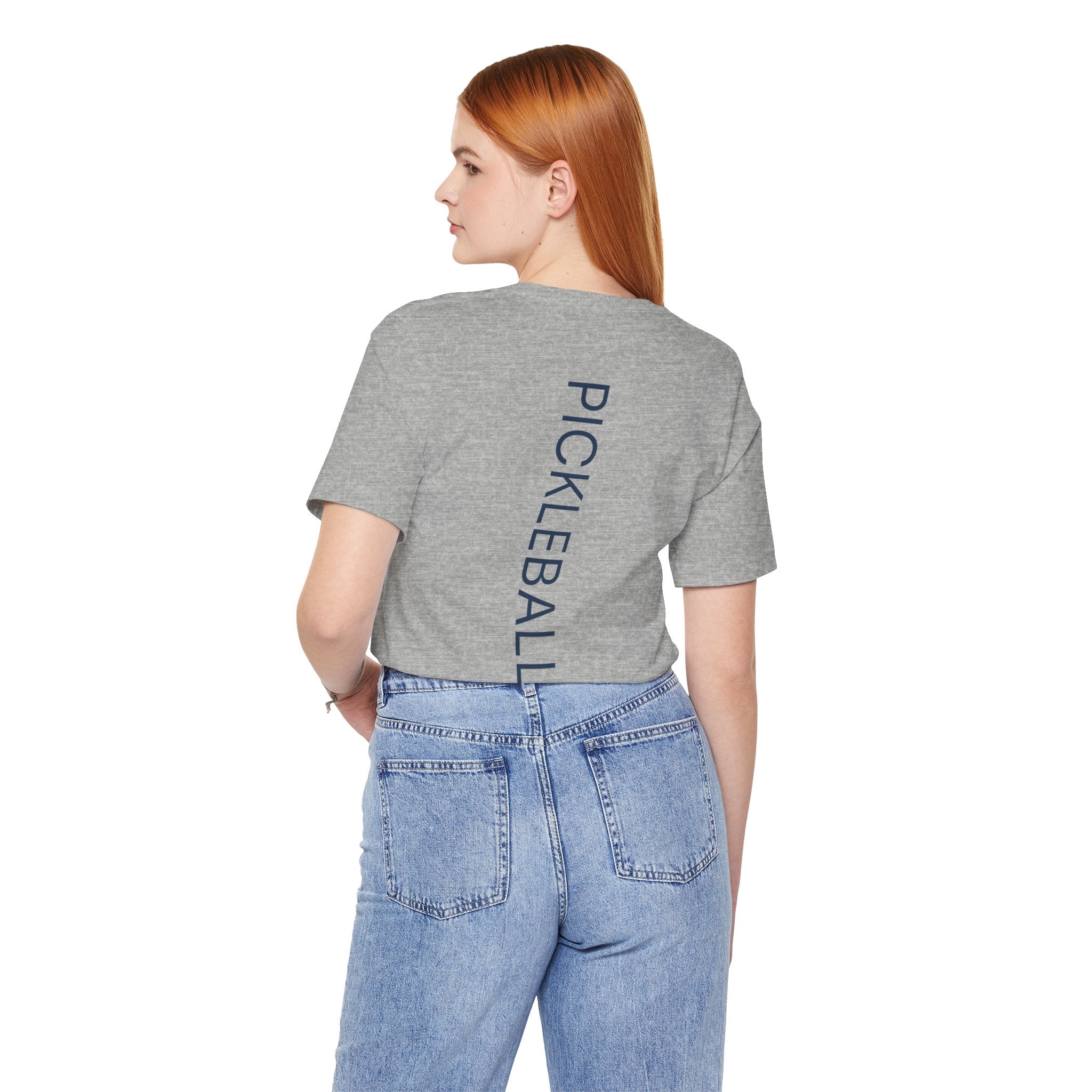 Personalized pickleball T-shirt with custom name and club logo, featuring a paddle graphic design by Printify.