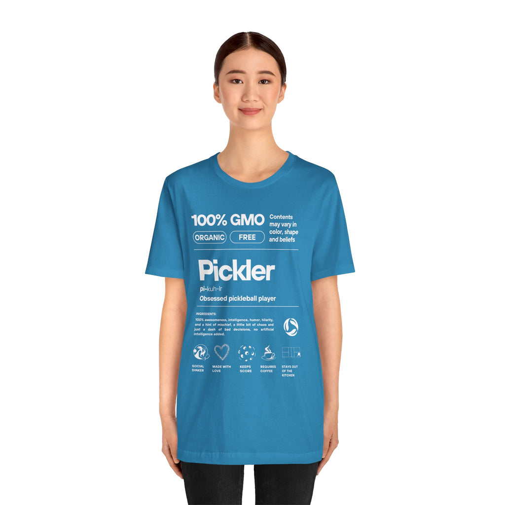 Women's Pickler Funny Definitions T-Shirt by Printify featuring white text, lightweight activewear perfect for pickleball enthusiasts.
