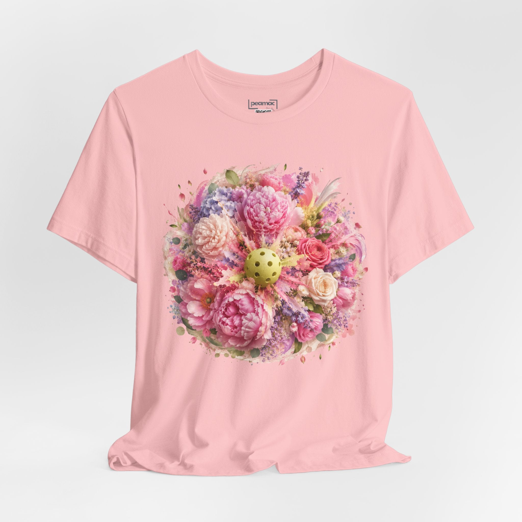 Unisex Peony Pickleball T-Shirt made of premium cotton with a colorful peony design on a casual tee.