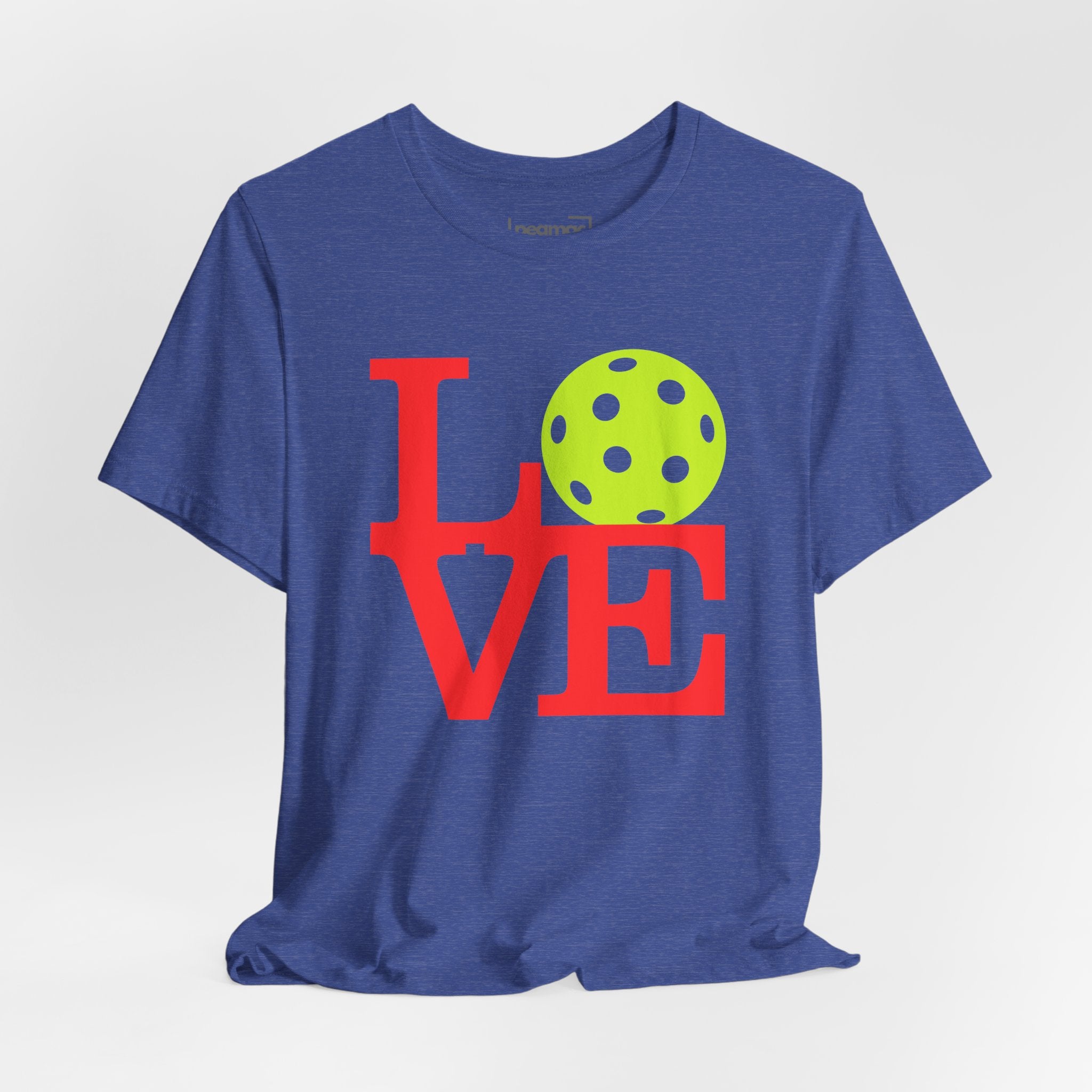 Neon pop art Love Pickleball T-Shirt by Printify featuring colorful design and casual fit, perfect for pickleball enthusiasts.