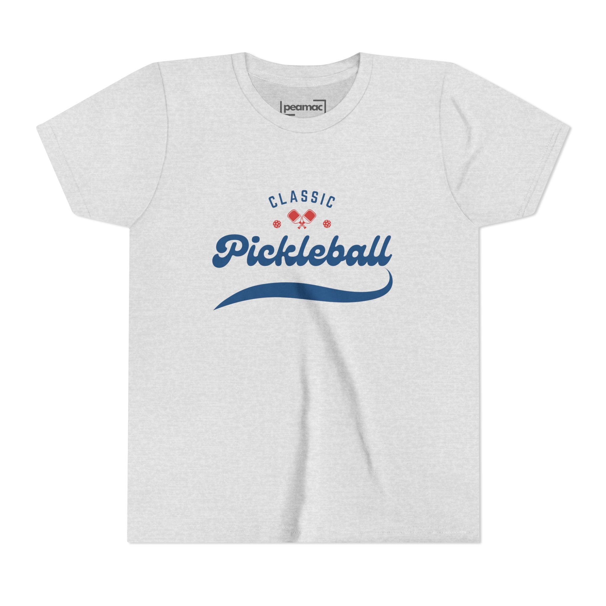 Kids retro pickleball T-shirt by Printify featuring a vintage-inspired design for boys and girls, casual youth sports apparel.