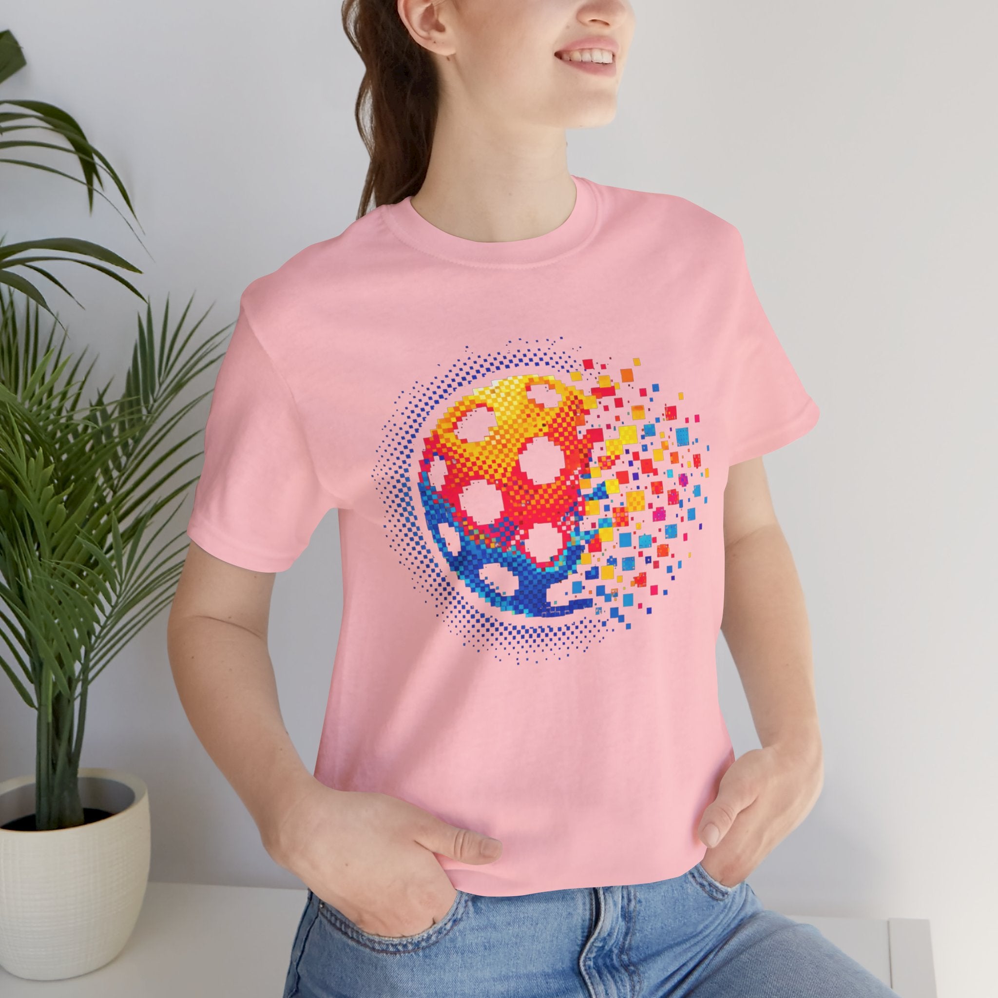 Matrix Burst Pickleball Tee by Printify featuring retro court graphic on a casual T-shirt, ideal for pickleball enthusiasts.