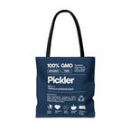 Large navy pickleball tote bag with humorous male "Pickler" design, ideal for carrying pickleball gear and accessories.