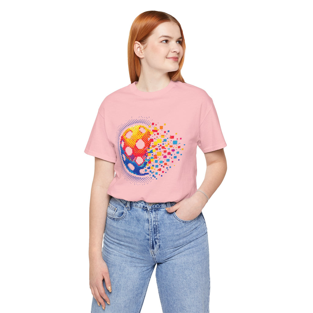 Matrix Burst Pickleball Tee by Printify featuring retro court graphic on a stylish T-shirt, perfect for pickleball enthusiasts.