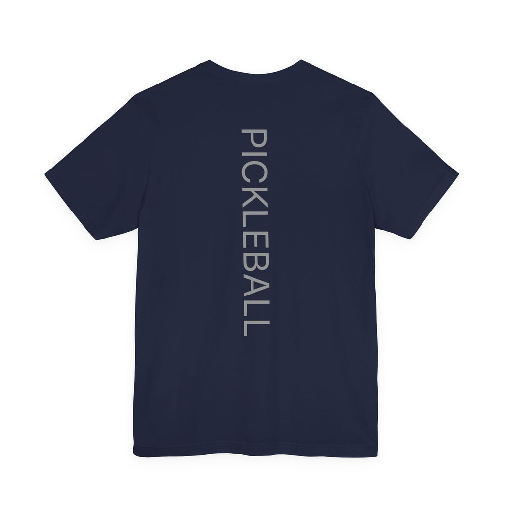 Personalized pickleball T-shirt with custom name and club graphic design, featuring a paddle illustration for active wear.