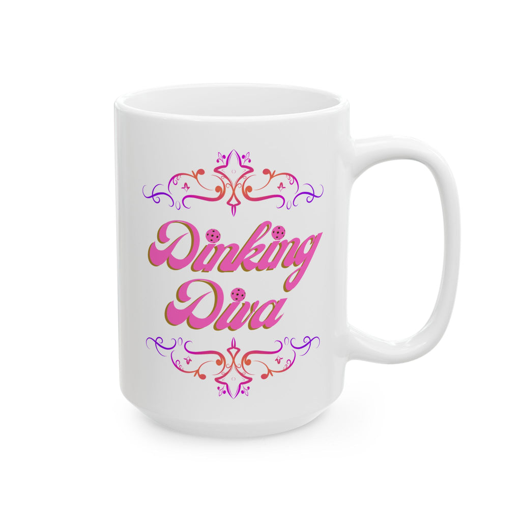 Dinking Diva Pickleball Mug - Pink Filigree Ceramic Coffee Cup - 11oz and 15oz - Image 4 - PeaMacTees