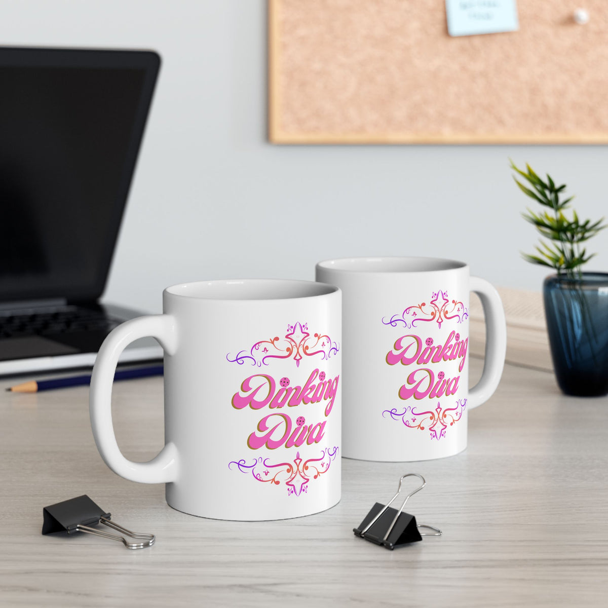 Dinking Diva Pickleball Mug - Pink Filigree Ceramic Coffee Cup - 11oz and 15oz - Image 7 - PeaMacTees