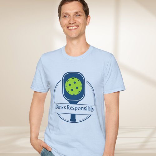 Dinks Responsibly Pickleball Tee - Funny Pickleball Shirt with Paddle and Ball Graphic - Design graphic - PeaMacTees