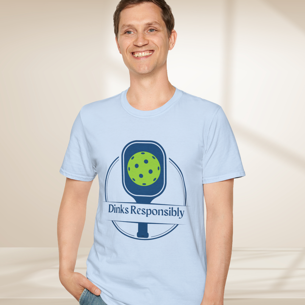 Dinks Responsibly Pickleball Tee - Funny Pickleball Shirt with Paddle and Ball Graphic - product design detail