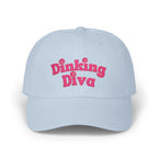 Embroidered Dinking Diva Pickleball Baseball Cap, Leather and Brass Closure - Light Blue - Front - PeaMacTees