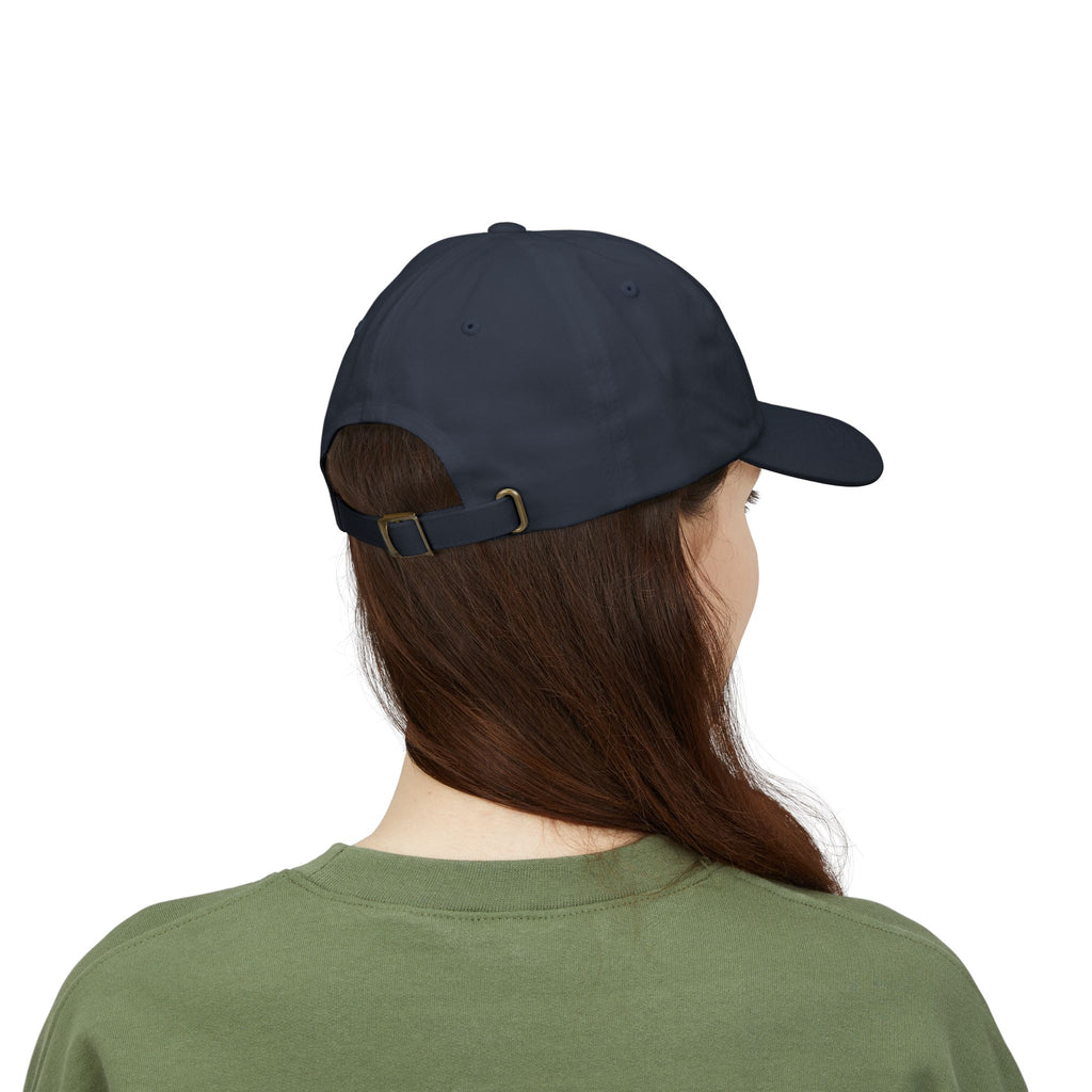 Embroidered Dinking Diva Pickleball Baseball Cap, Leather and Brass Closure - Navy - Model back - PeaMacTees