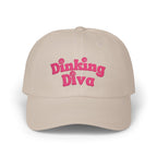 Embroidered Dinking Diva Pickleball Baseball Cap, Leather and Brass Closure - Stone - Front 2 - PeaMacTees
