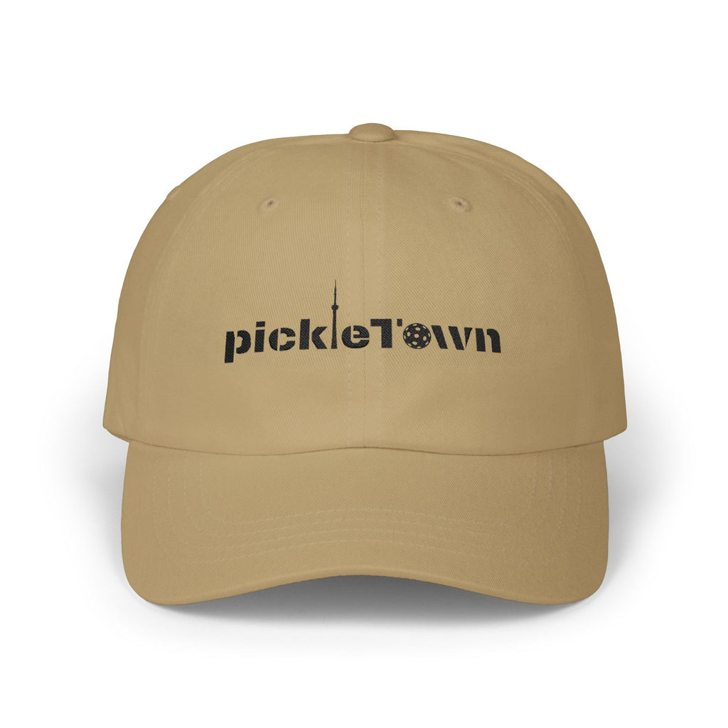 Embroidered PickleTOwn (Toronto) Classic Baseball Hat - 5 Colours Cap - Adjustable Brass Buckle - Khaki - Front - PeaMacTees