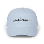Embroidered PickleTOwn (Toronto) Classic Baseball Hat - 5 Colours Cap - Adjustable Brass Buckle - Light Blue - Front - PeaMacTees