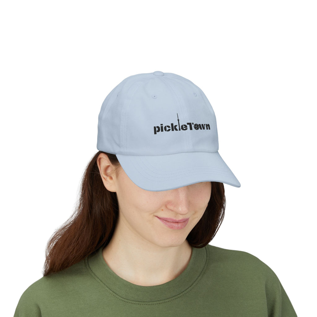 Embroidered PickleTOwn (Toronto) Classic Baseball Hat - 5 Colours Cap - Adjustable Brass Buckle - Light Blue - Model - PeaMacTees