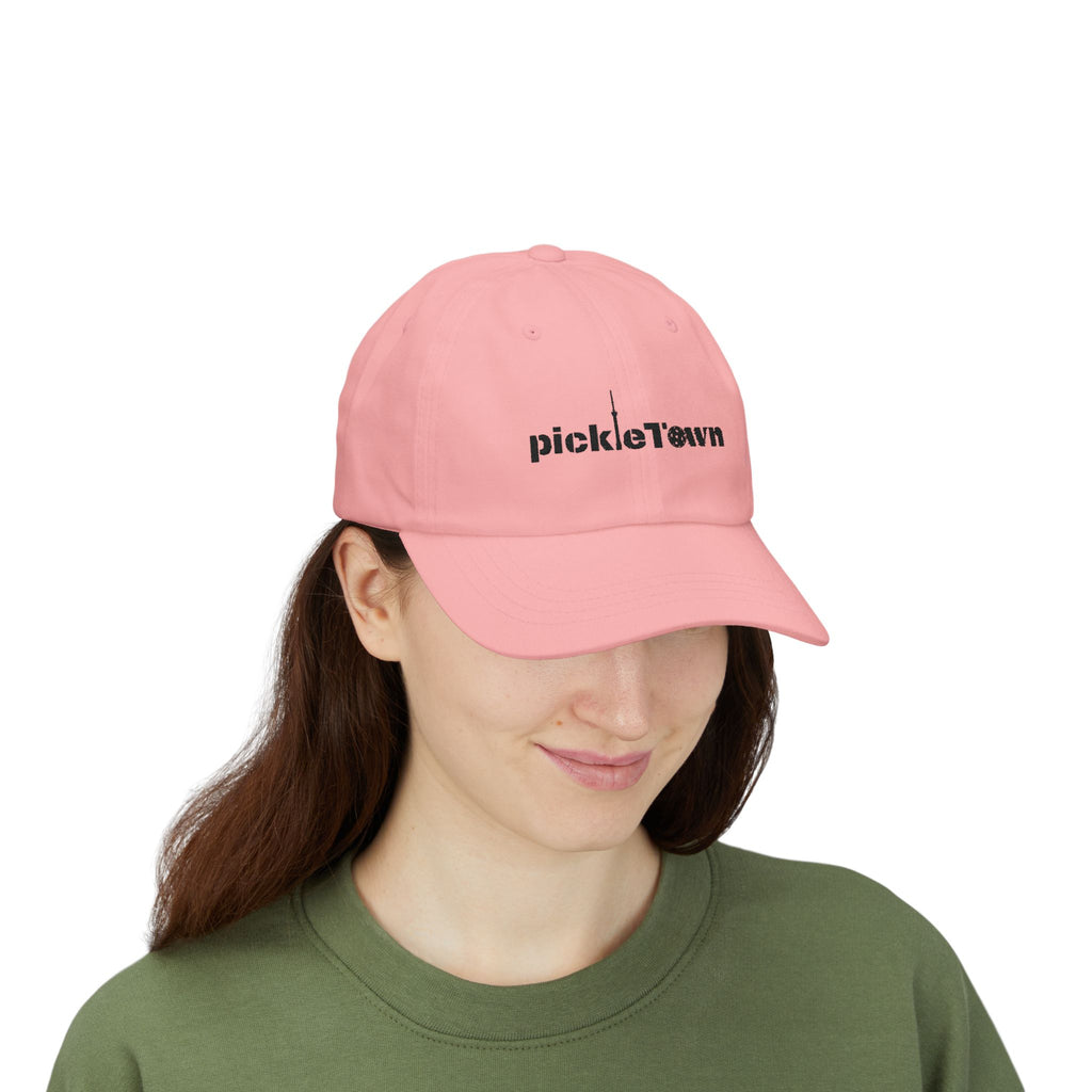 Embroidered PickleTOwn (Toronto) Classic Baseball Hat - 5 Colours Cap - Adjustable Brass Buckle - Pink - Model - PeaMacTees