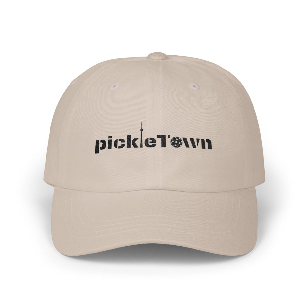 Embroidered PickleTOwn (Toronto) Classic Baseball Hat - 5 Colours Cap - Adjustable Brass Buckle - Stone - Front - PeaMacTees