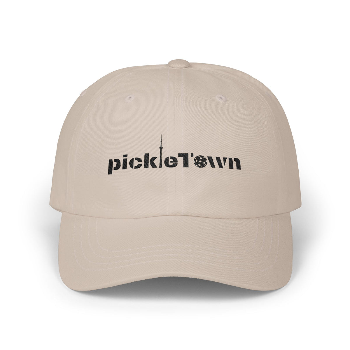Embroidered PickleTOwn (Toronto) Classic Baseball Hat - 5 Colours Cap - Adjustable Brass Buckle - Stone - Front - PeaMacTees