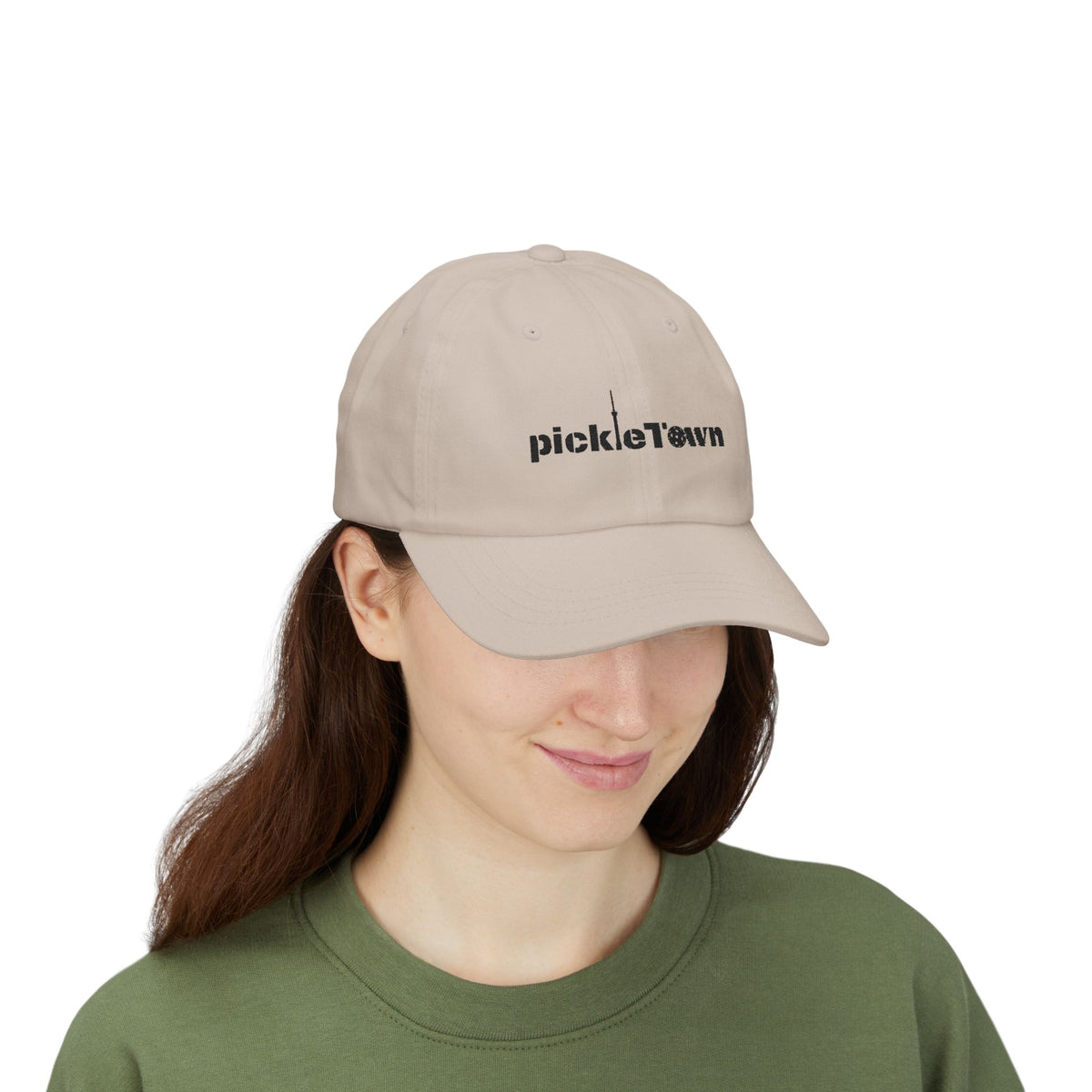 Embroidered PickleTOwn (Toronto) Classic Baseball Hat - 5 Colours Cap - Adjustable Brass Buckle - Stone - Model - PeaMacTees