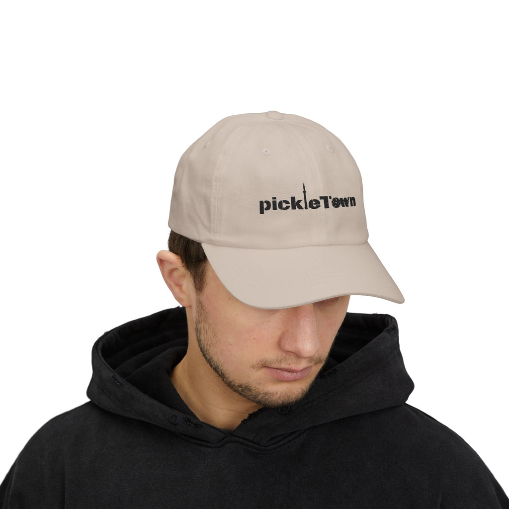 Embroidered PickleTOwn (Toronto) Classic Baseball Hat - 5 Colours Cap - Adjustable Brass Buckle - Stone - Model male - PeaMacTees