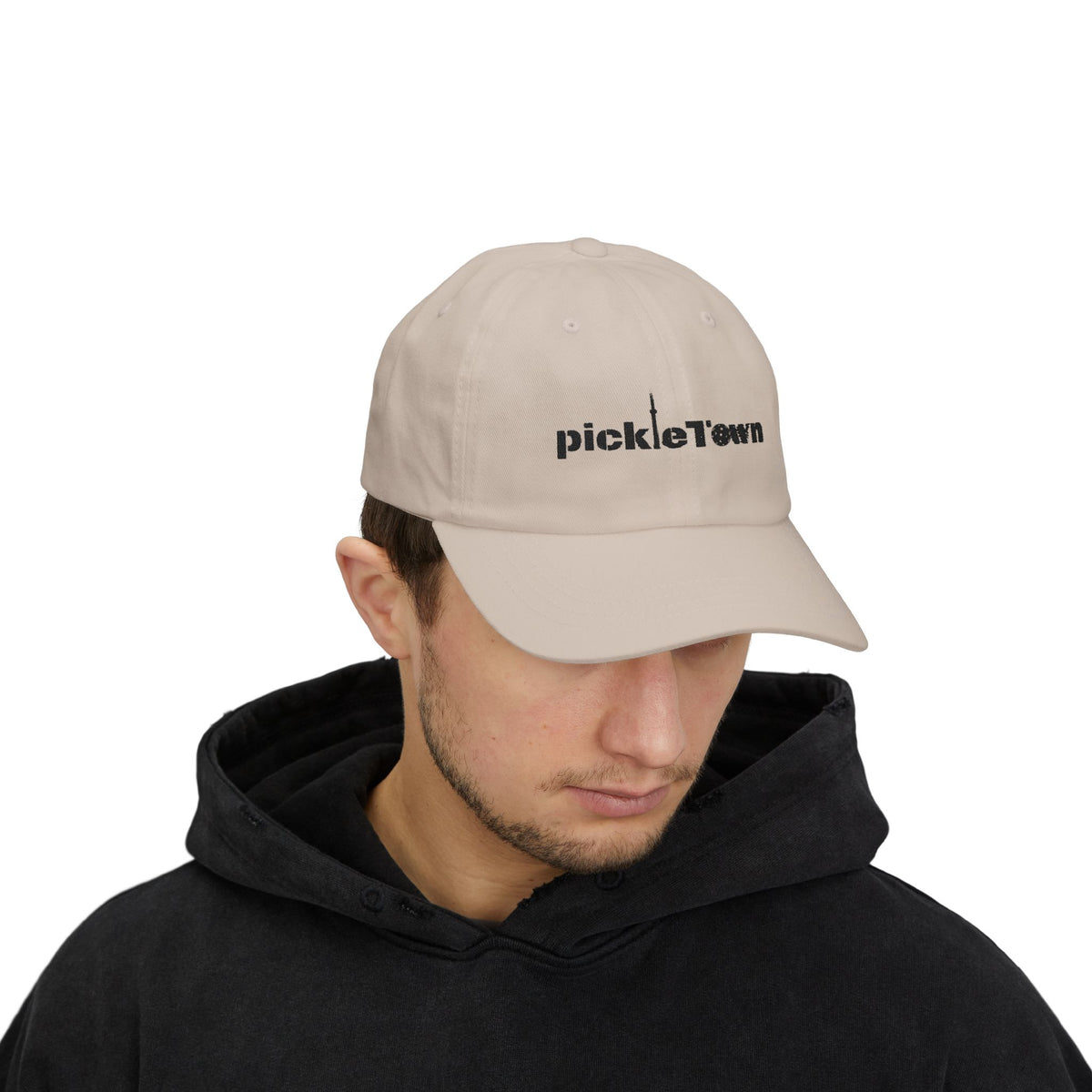 Embroidered PickleTOwn (Toronto) Classic Baseball Hat - 5 Colours Cap - Adjustable Brass Buckle - Stone - Model male - PeaMacTees