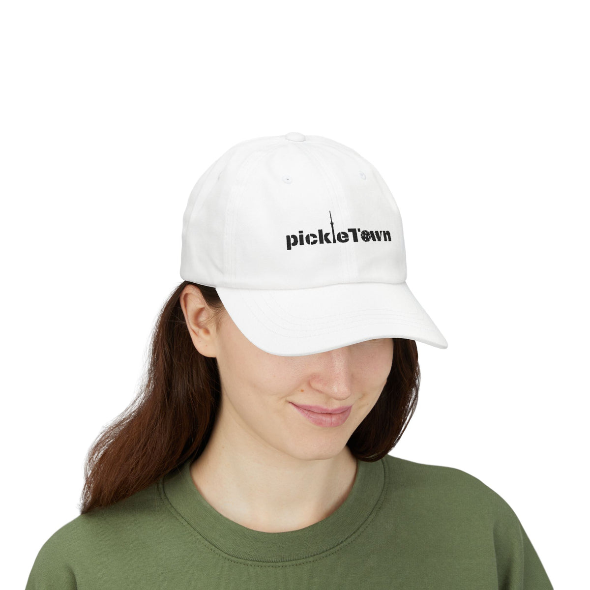 Embroidered PickleTOwn (Toronto) Classic Baseball Hat - 5 Colours Cap - Adjustable Brass Buckle - White - Model - PeaMacTees