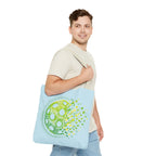 Green Matrix Burst Large Light Blue Pickleball Tote Bag 18" x 18" - Retro Exploding Design - Beige handle - Front 3 - PeaMacTees
