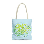 Green Matrix Burst Large Light Blue Pickleball Tote Bag 18" x 18" - Retro Exploding Design - Beige handle - Front 6 - PeaMacTees