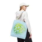 Green Matrix Burst Large Light Blue Pickleball Tote Bag 18" x 18" - Retro Exploding Design - Beige handle - Front - PeaMacTees