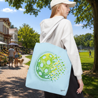 Green Matrix Burst Large Light Blue Pickleball Tote Bag 18" x 18" - Retro Exploding Design - Beige handle - Lifestyle - PeaMacTees