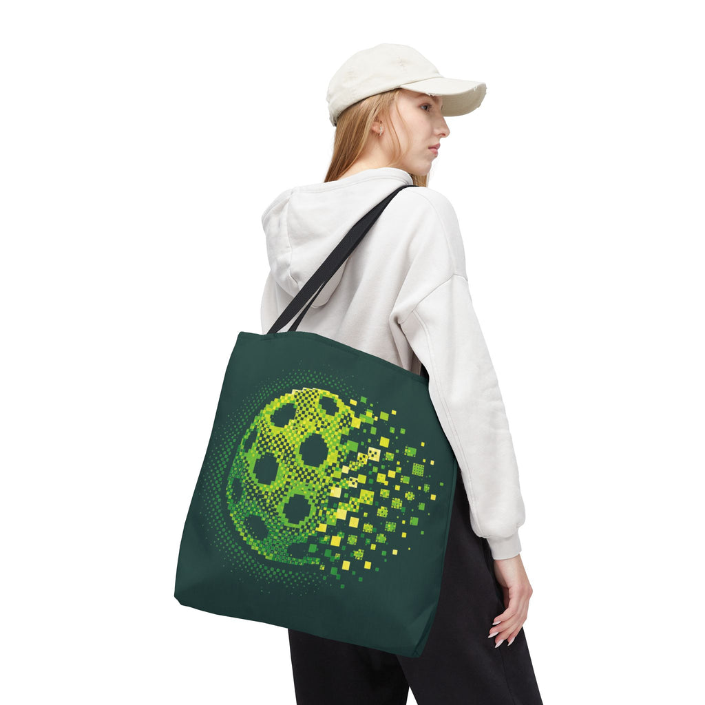Green Matrix Burst Large Pickleball Tote Bag 18" x 18" - Retro Exploding Design - Black handle - Front 2 - PeaMacTees