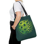 Green Matrix Burst Large Pickleball Tote Bag 18" x 18" - Retro Exploding Design - Black handle - Front 3 - PeaMacTees