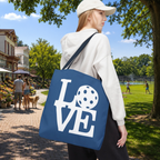 LOVE Pickleball Large Tote Bag 18"X18" - River Blue carryall - Navy handle - Lifestyle - PeaMacTees