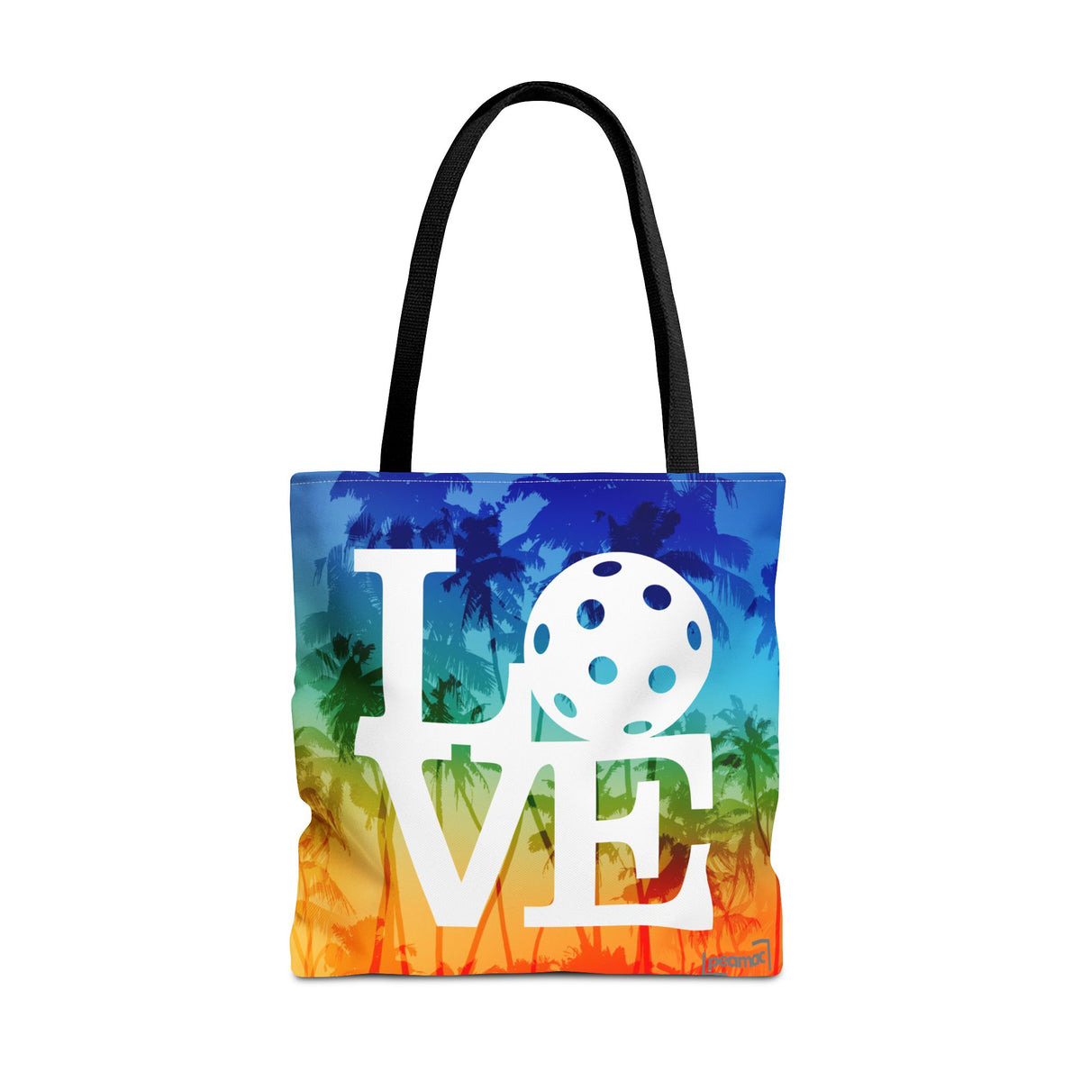 LOVE Pickleball Large Tote Bag 18x18 - Tropical Palm Rainbow Court-Ready Shoulder Tote - Black handle - Product - PeaMacTees