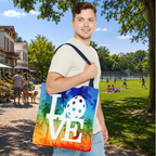 LOVE Pickleball Large Tote Bag 18x18 - Tropical Palm Rainbow Court-Ready Shoulder Tote - Navy handle - Lifestyle - PeaMacTees