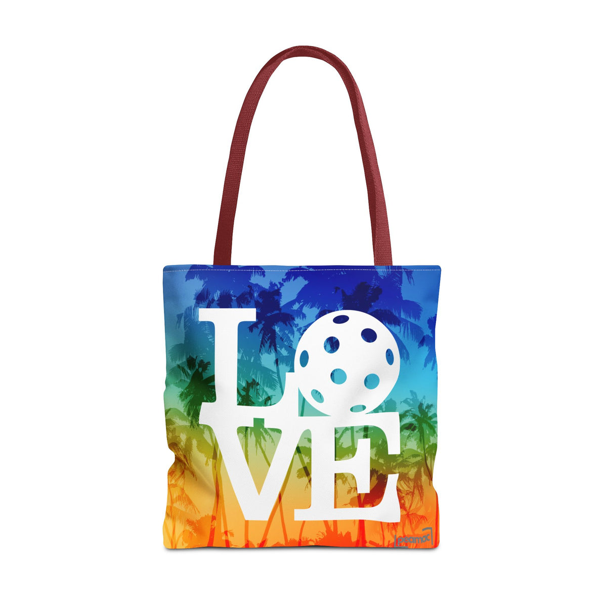 LOVE Pickleball Large Tote Bag 18x18 - Tropical Palm Rainbow Court-Ready Shoulder Tote - Red handle - Product - PeaMacTees