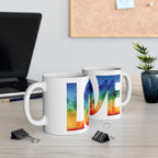 LOVE Rainbow Pride Ceramic Mug — Vibrant Tropical LGBTQ+ Coffee Cup (11oz, 15oz) - Image 1 - PeaMacTees