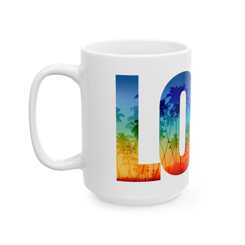 LOVE Rainbow Pride Ceramic Mug — Vibrant Tropical LGBTQ+ Coffee Cup (11oz, 15oz) - Image 10 - PeaMacTees