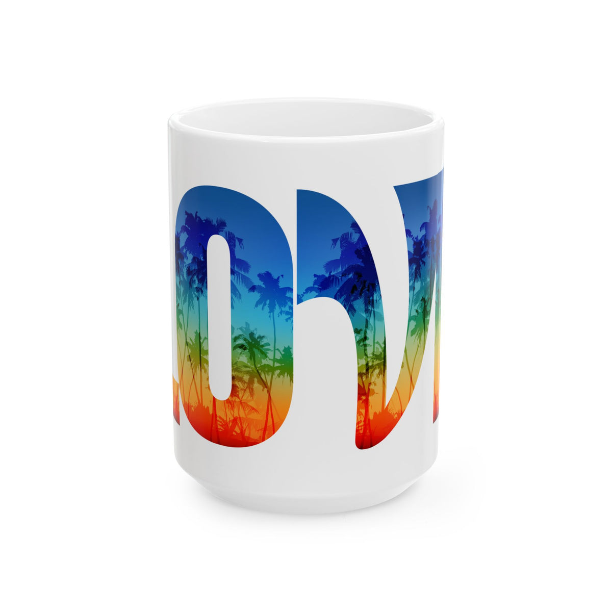 LOVE Rainbow Pride Ceramic Mug — Vibrant Tropical LGBTQ+ Coffee Cup (11oz, 15oz) - Image 2 - PeaMacTees