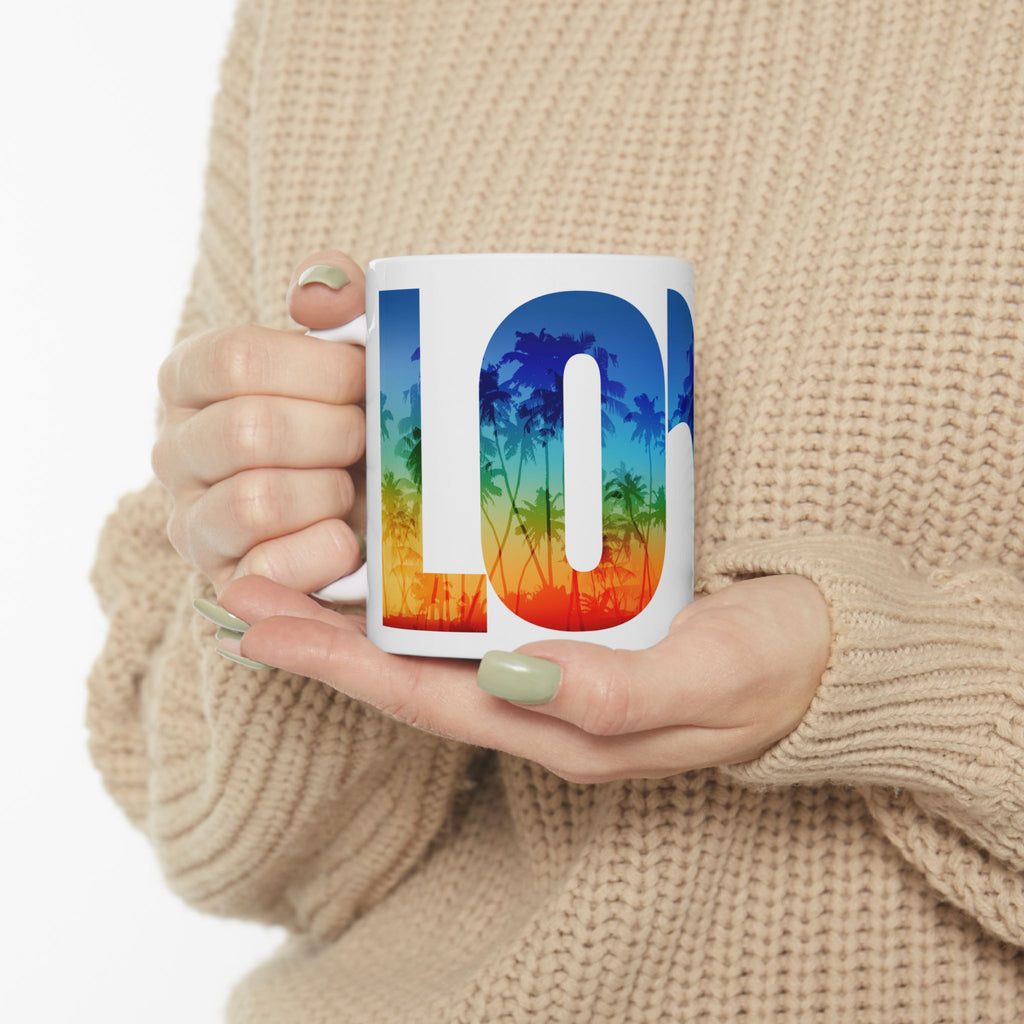 LOVE Rainbow Pride Ceramic Mug — Vibrant Tropical LGBTQ+ Coffee Cup (11oz, 15oz) - Image 7 - PeaMacTees