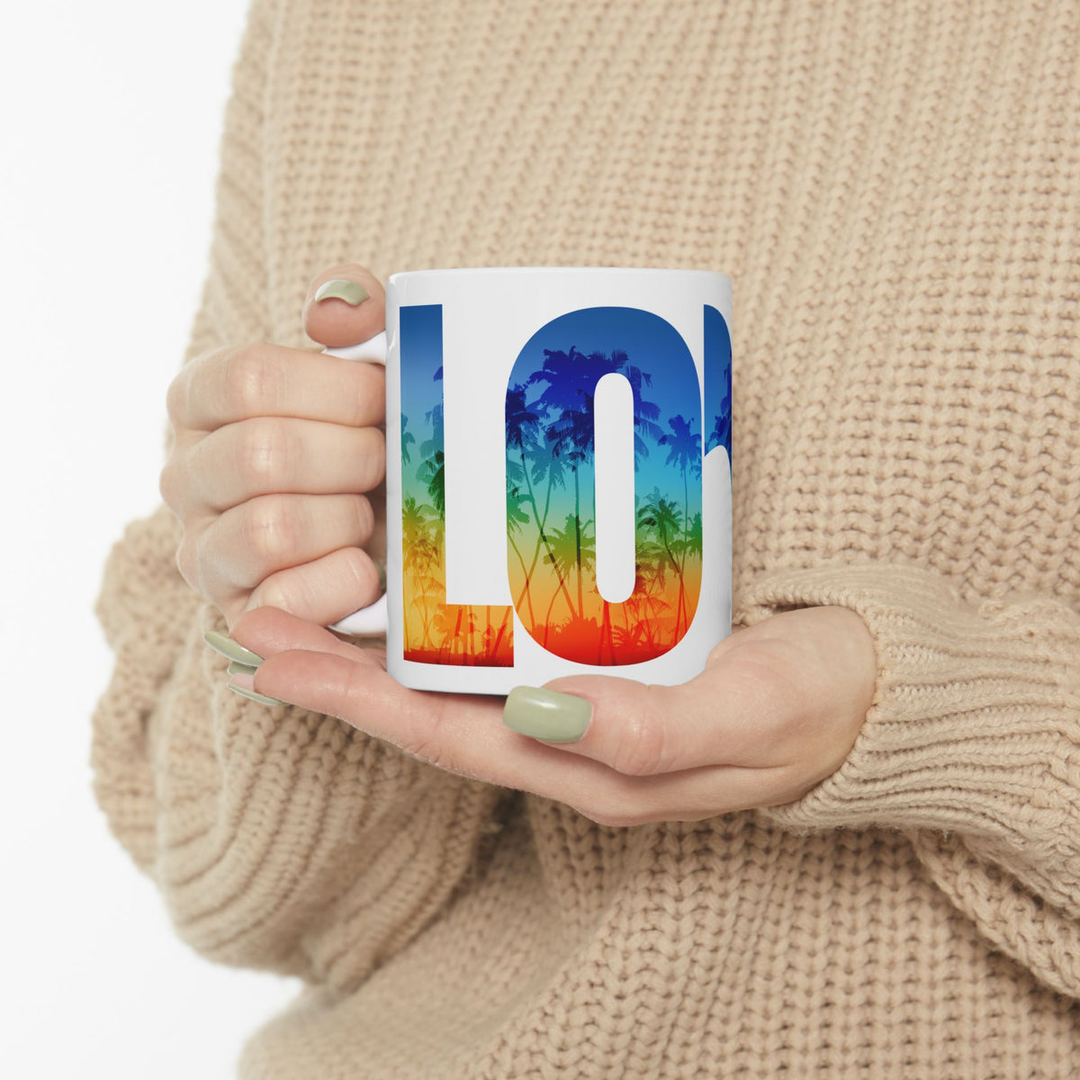 LOVE Rainbow Pride Ceramic Mug — Vibrant Tropical LGBTQ+ Coffee Cup (11oz, 15oz) - Image 7 - PeaMacTees