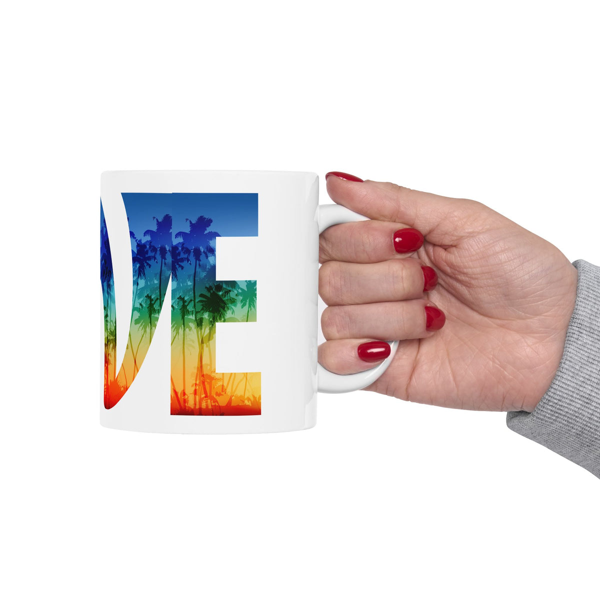 LOVE Rainbow Pride Ceramic Mug — Vibrant Tropical LGBTQ+ Coffee Cup (11oz, 15oz) - Image 8 - PeaMacTees