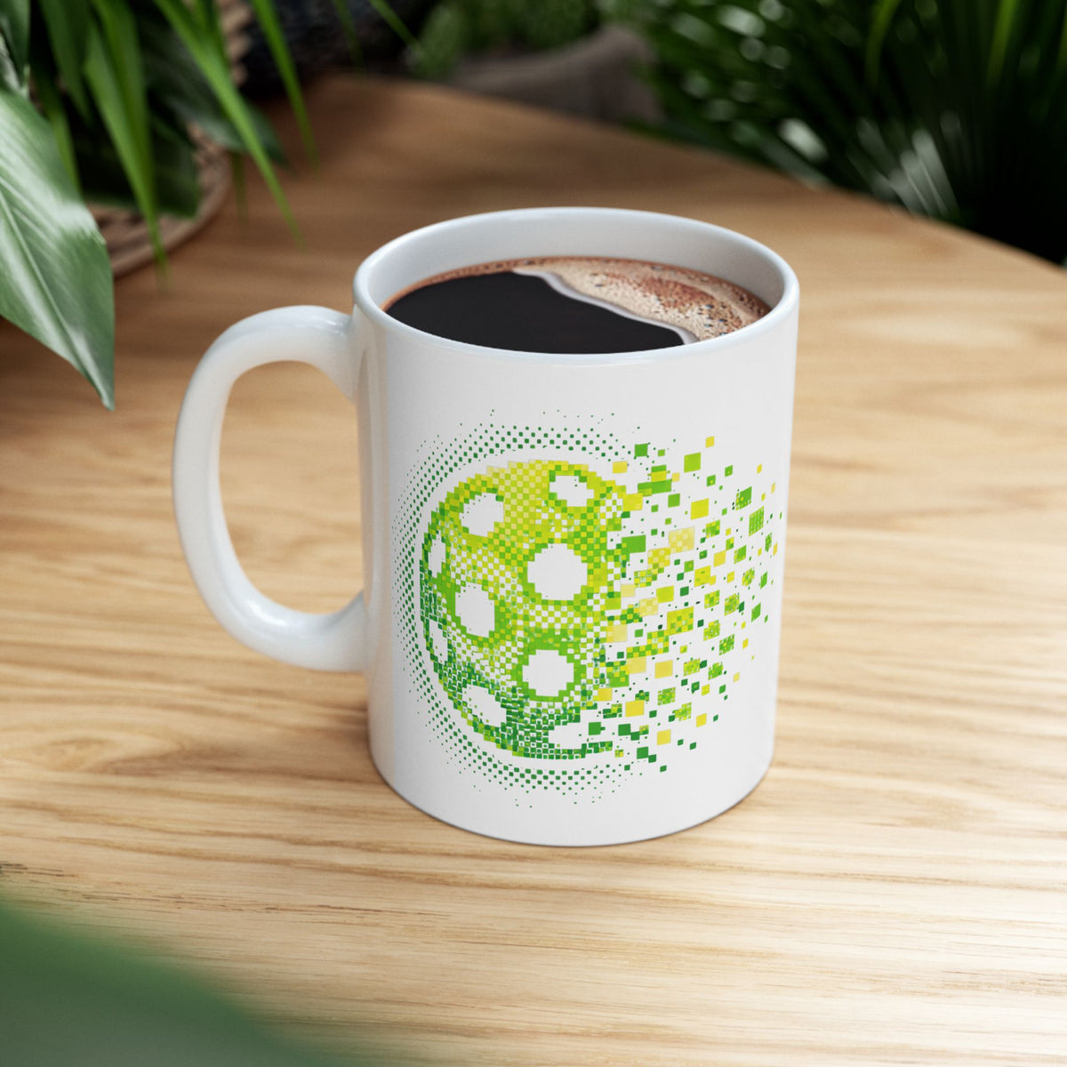Matrix Burst Green Pickleball Ceramic Mug — Retro Exploding Pickleball Design (11oz & 15oz) - Image 1 - PeaMacTees