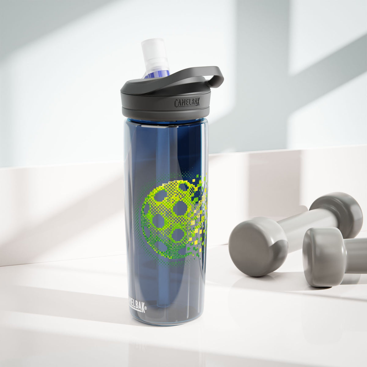 Matrix Burst Pickleball CamelBak Eddy Water Bottle — 20oz & 25oz Neon Green Sports Bottle - Oxford Blue - Front - PeaMacTees