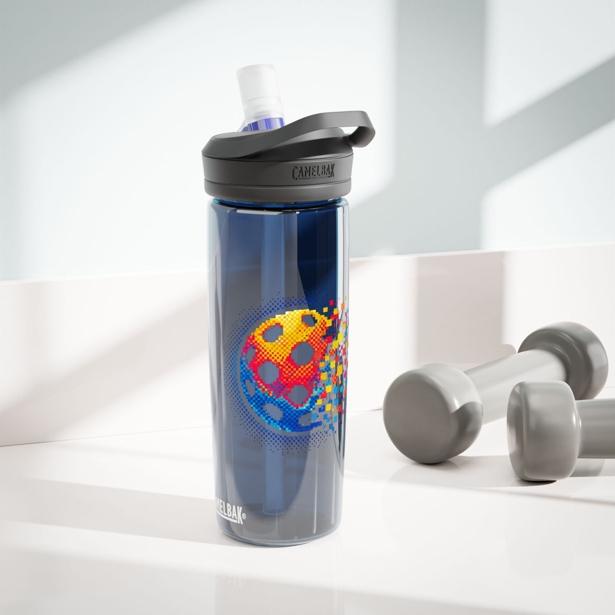 Matrix Burst Pickleball CamelBak Eddy Water Bottle — 20oz and 25oz Sports Bottles - Oxford Blue - Front - PeaMacTees